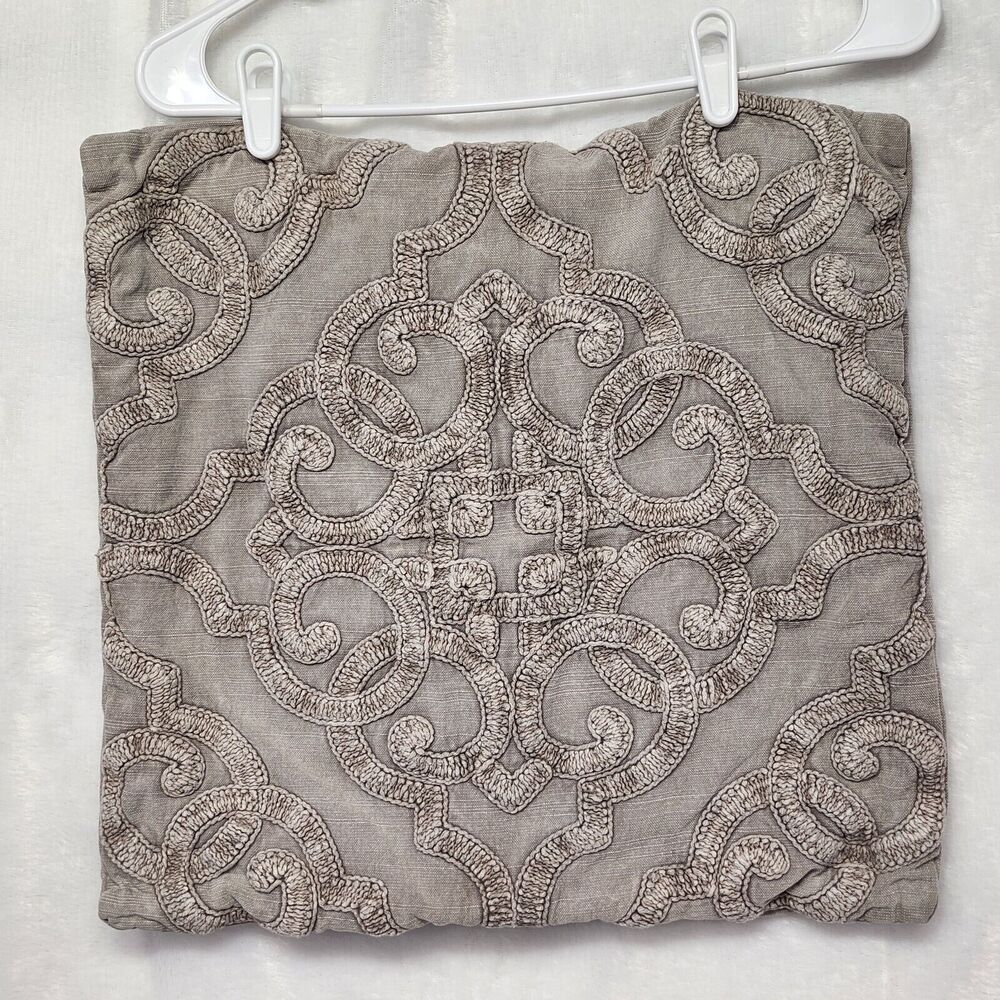 2 Pottery Barn Embroidered Throw Accent Pillow Covers Gray 18x18 Boho Chic